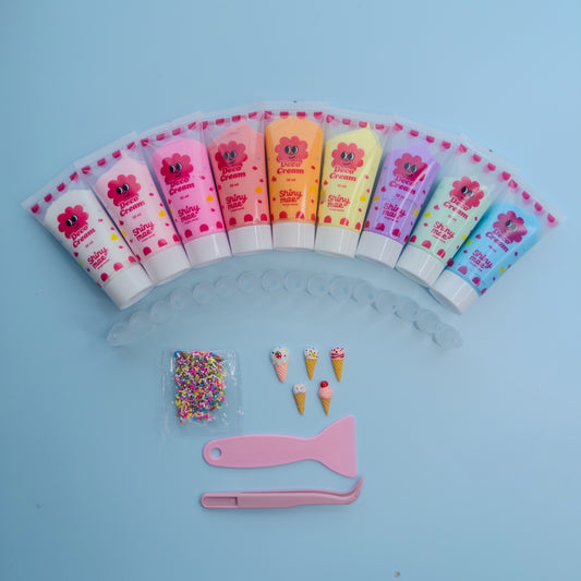 Shiny Mae Original Deco Cream Kit 2025 Edition full set with 9 colors, sprinkles, ice cream charms, and decorating tips